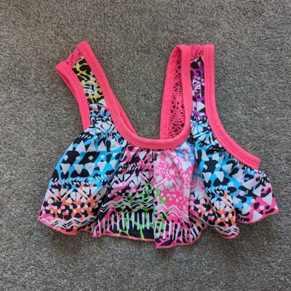 Penny M Girls' Size 4 Pink Lace-Trimmed Tankini Swim Top with Vibrant Abstract